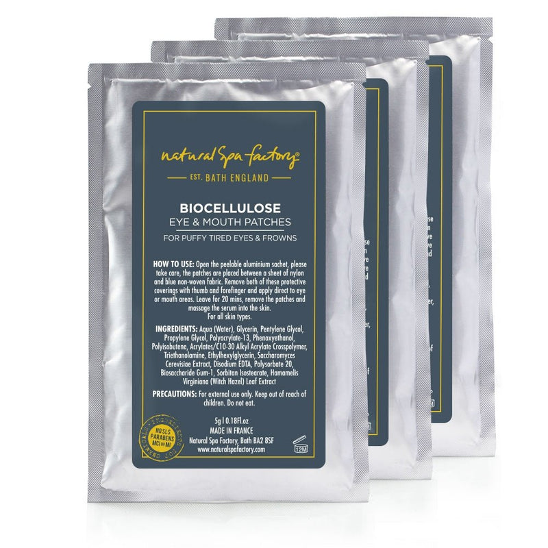 Biocellulose Eye & Mouth Patches - for Puffy, Tired Eyes & Frowns (5g) Set of 3 - Vegan Friendly