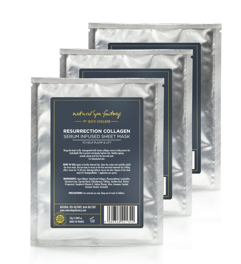 RESURRECTION COLLAGEN SERUM INFUSED SHEET MASK - TO HELP PLUMP & LIFT (23G) SET OF 3