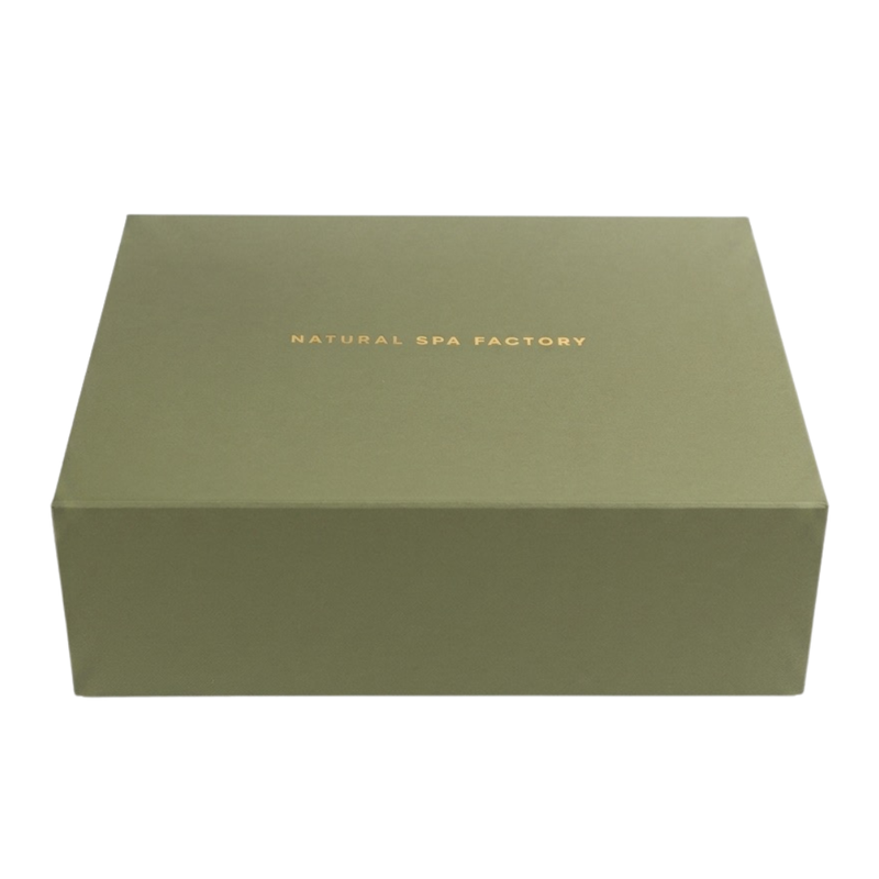 Empty Luxury Green Gift Box with Emblazoned Gold Logo