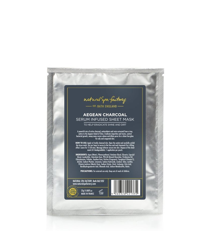 ANTI POLLUTION AEGEAN CHARCOAL SERUM INFUSED SHEET MASK - TO HELP ERADICATE SHINE & DIRT (23G) - SET OF 3 - VEGAN FRIENDLY