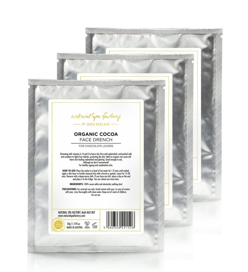 Organic Cocoa Face Drench Mask - For Chocolate Lovers (50g) Set of 3  - Vegan Friendly