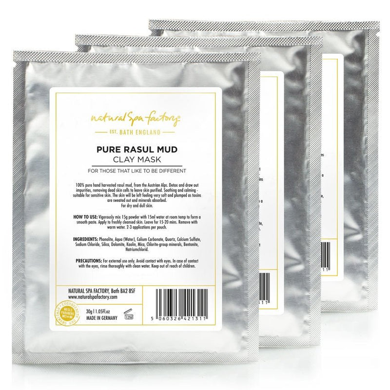 PURE RASUL MUD CLAY FACE MASK - FOR DETOXING & CALMING (30G) SET OF 3 - VEGAN FRIENDLY